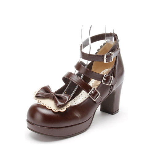 Brown Cute Lace Bowknot High Heel Sweet Lolita Shoes