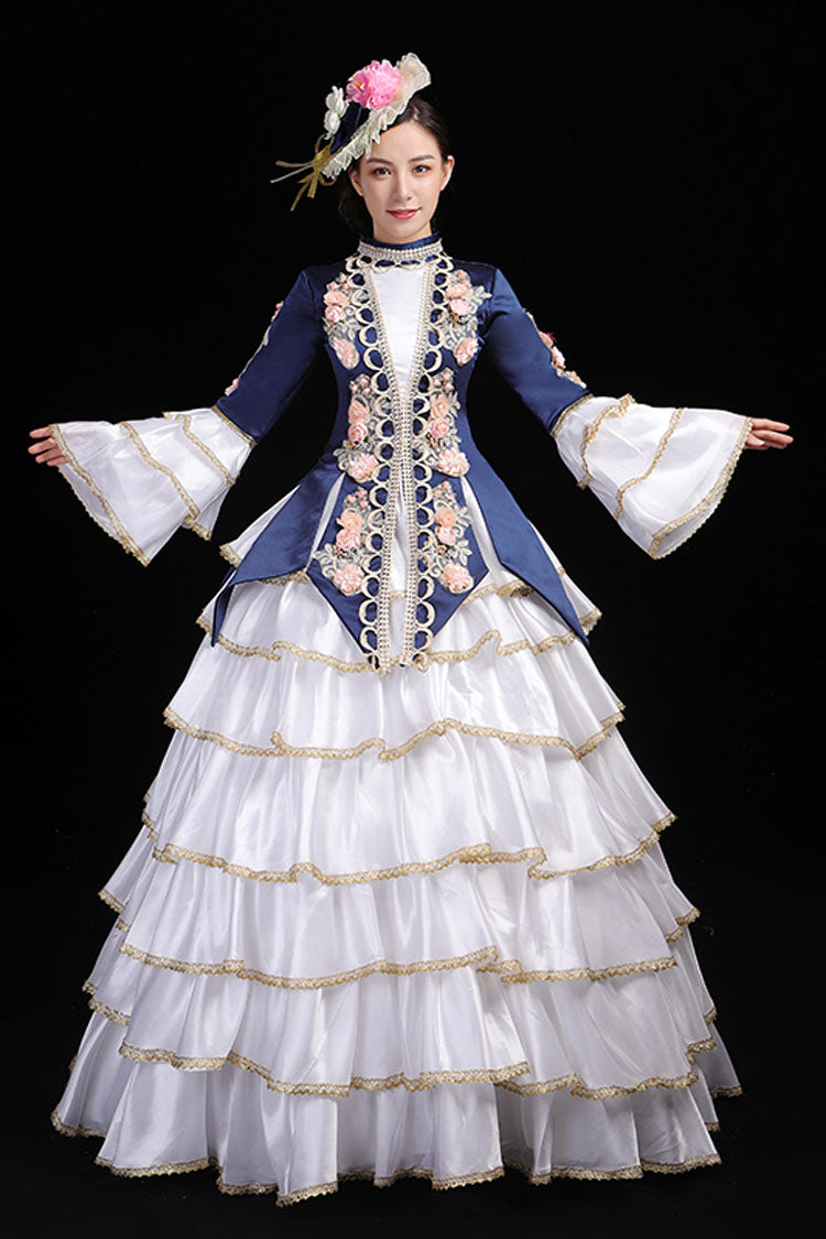 Multi-Layer Hime Sleeves High Waisted Three Dimensional Flower Print Victorian Lolita Prom Tiered Dress