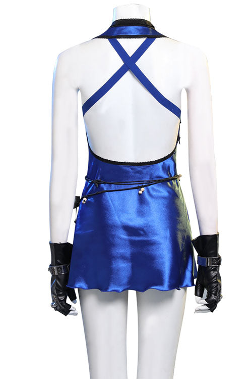 Final Fantasy VII Remake Tifa Lockhart Halloween Blue Sexy Backless Dress Cosplay Costume Full Set