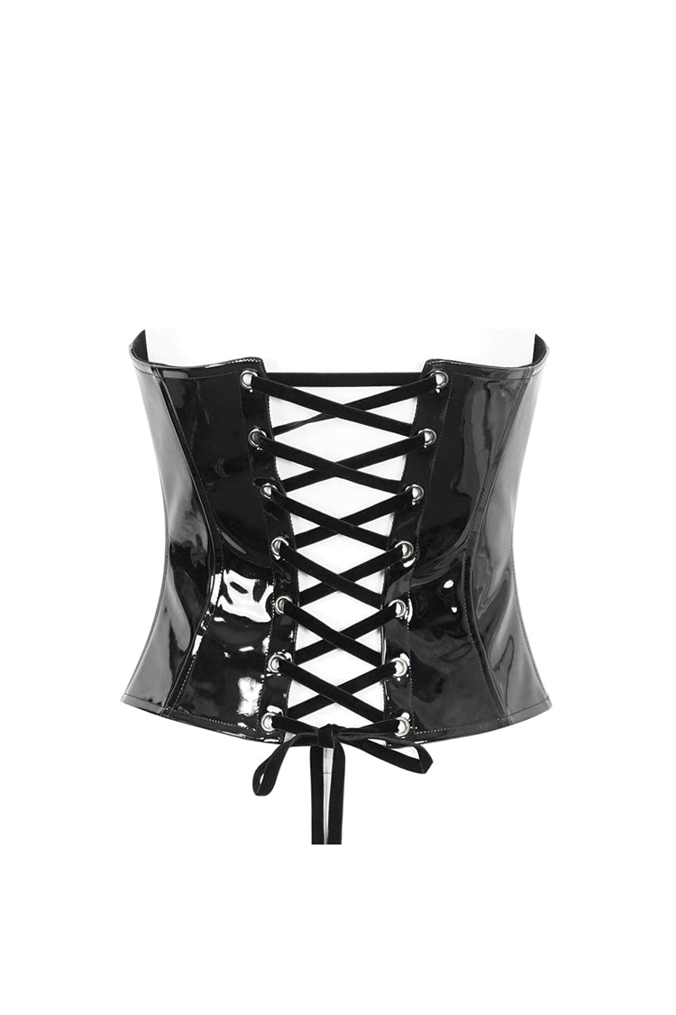 Black Lace Splice Patent Leather Women's Punk Overbust Corset