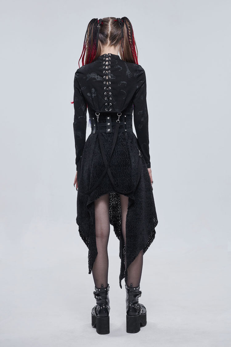 Black Bone Printed Strappy Zipper Women's Gothic Cape