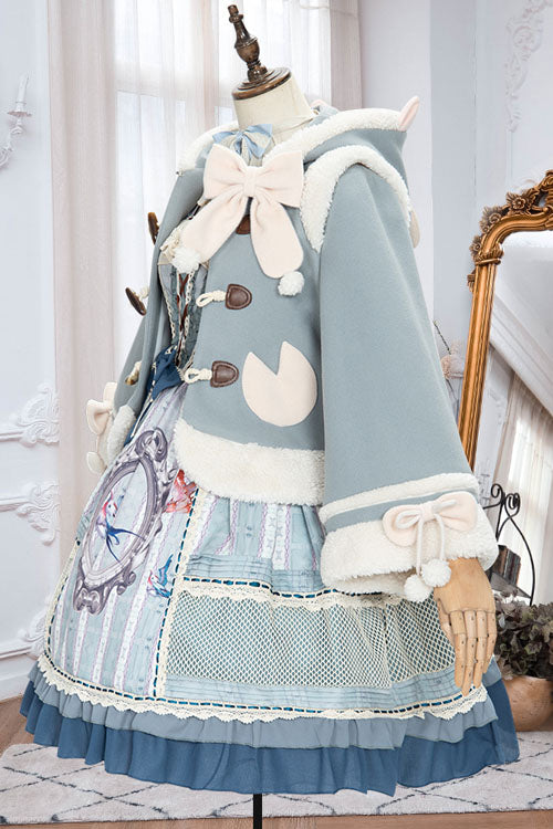 Herbst Winter Doppelkragen Bowknot Einreihiger Süßer Lolita Cape Mantel