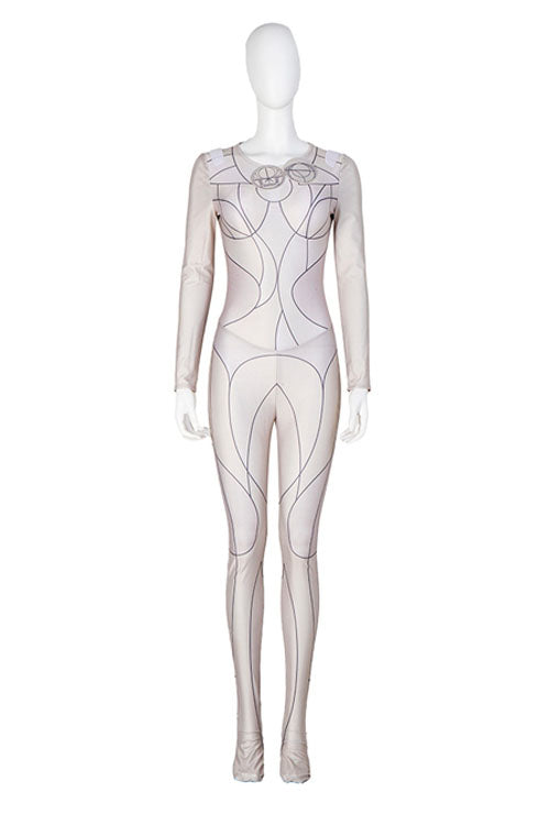Eternals Thena Beige Battle Suit Design 2 Halloween Cosplay Costume White Bodysuit