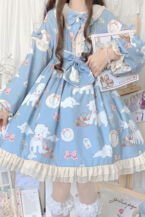 Doll Collar Lantern Sleeves Cute Sheep Print Sweet Lolita OP Dress