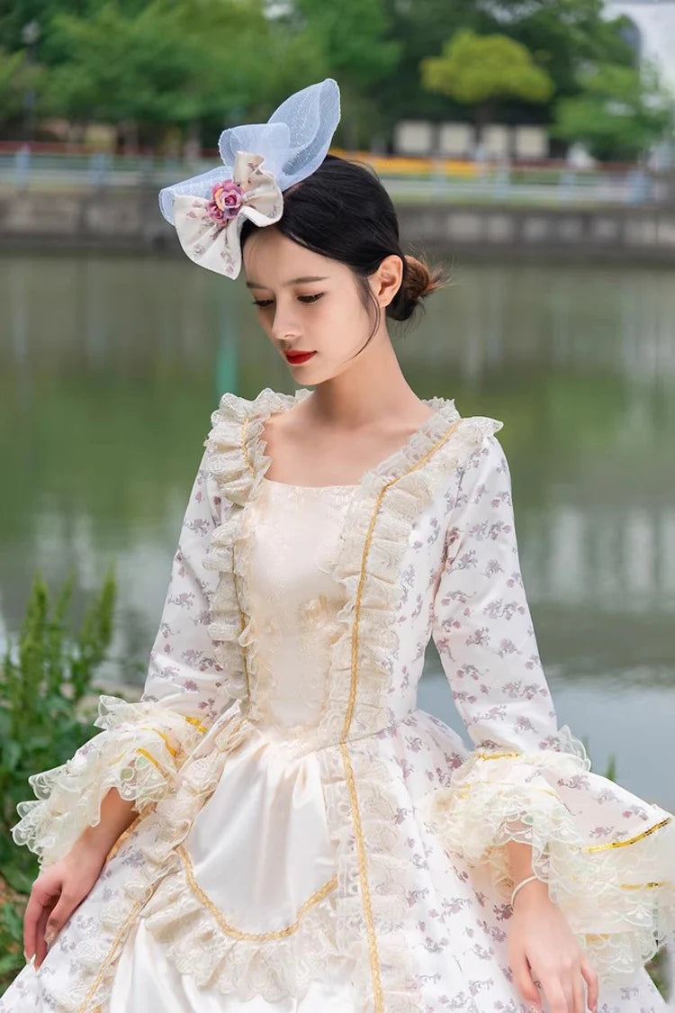 Champagne Medieval Court Print Cardigan Vintage Princess Lolita Victorian Dress