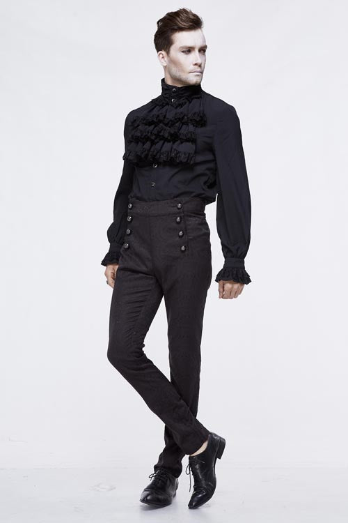 Black Gothic Wedding High Waist Slim Fit Jacquard Western Style Mens Pants