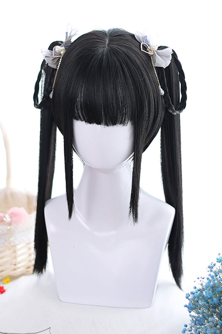 Black Natural Double Ponytail Short Hair Classic Lolita Wigs