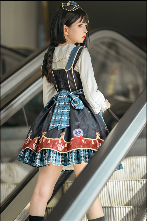 Black Vintage College Badge Print Sweet Lolita JSK Dress
