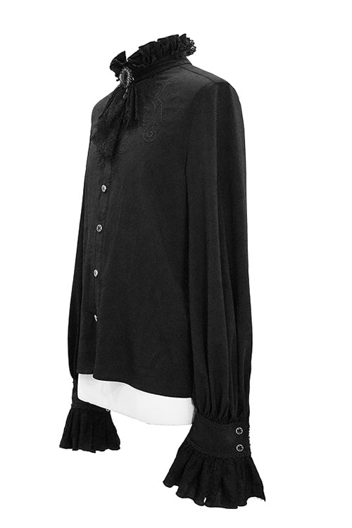 Black Chiffon Embroidered Long Sleeves Mens Gothic Blouse