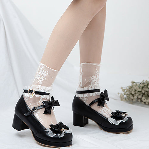 Bowknot White Frills Sweet Lolita High Heel Shoes