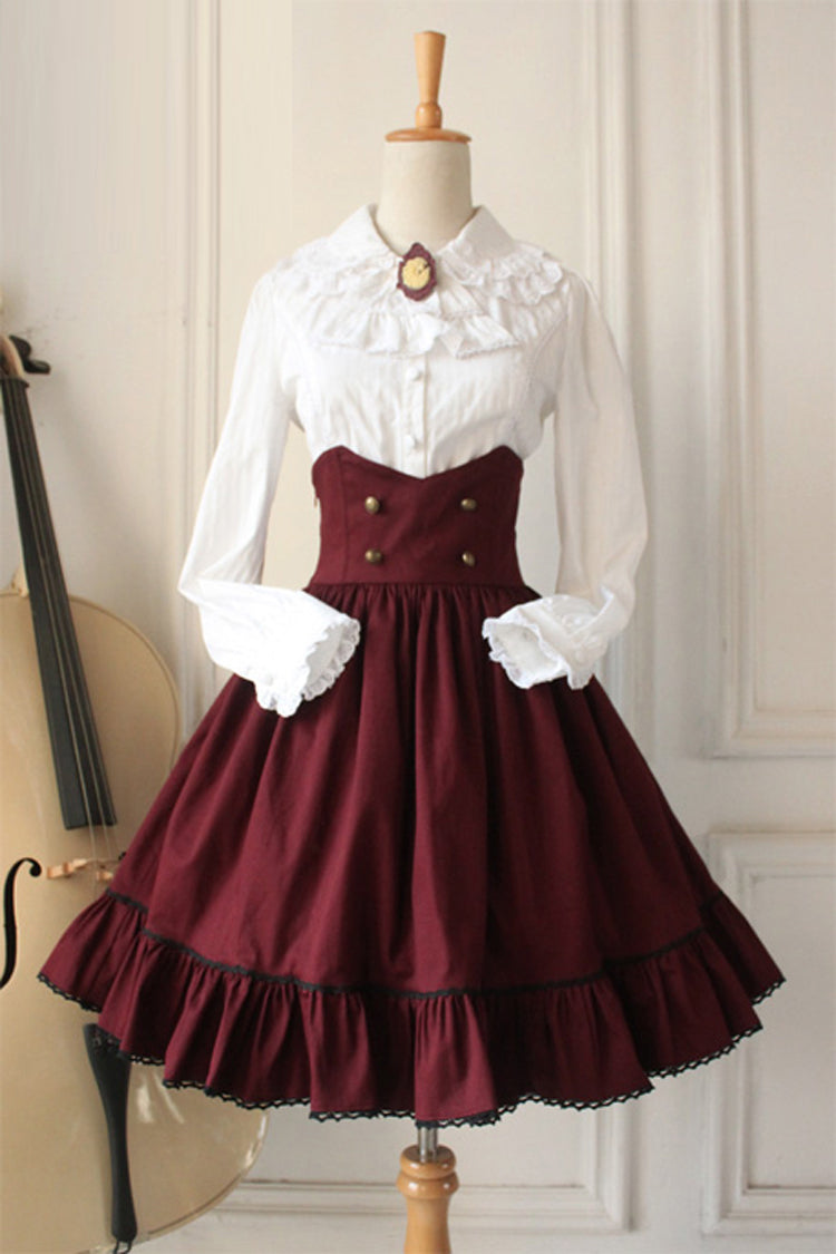 Wine Vintage College Style High Waisted Fishbone Gothic Lolita Skirt Dress