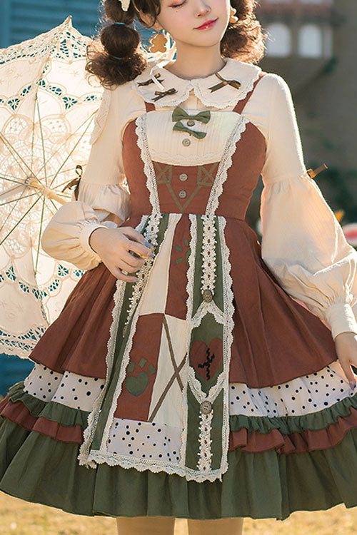 Multi-Color Japanese Country Style Stitching Bowknot Multi-Layer Ruffled Classic Lolita JSK Dress