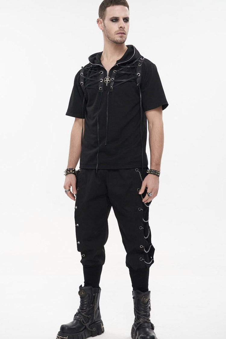 Black Punk Big Pocket Symmetrical Metal Chain Harem Men's Pants