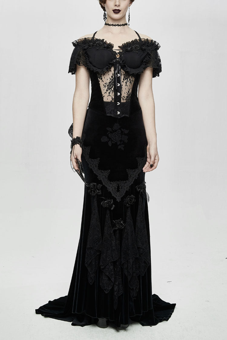 取り外し可能な裾が付いている黒のゴージャスな薄手の花レースフリルフィット女性のゴシックコルセット