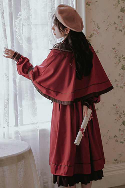 Vintage College Style Lapel Collar Long Sleeves Double Paneled Hem Sweet Lolita Dress