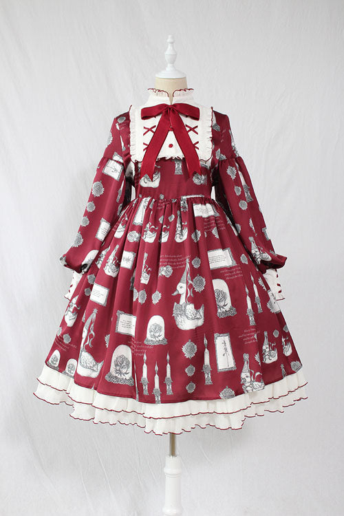Christian Pious Duck Print Long Sleeves Bowknot Sweet Lolita OP Dress