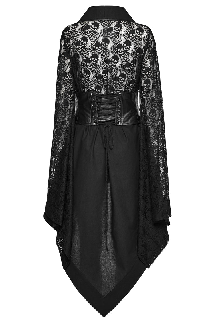 黒の不規則な裾スカルプリント中空ステッチレディーススチームパンク着物ドレス