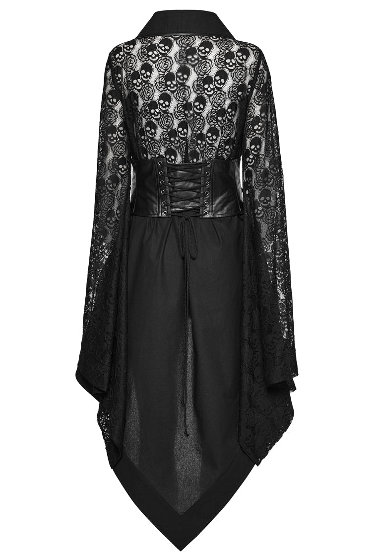 Black Irregular Hem Skull Print Hollow Stitching Womens Steampunk Kimono Dress
