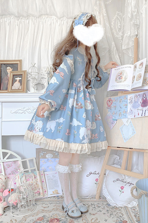 Doll Collar Lantern Sleeves Cute Sheep Print Sweet Lolita OP Dress
