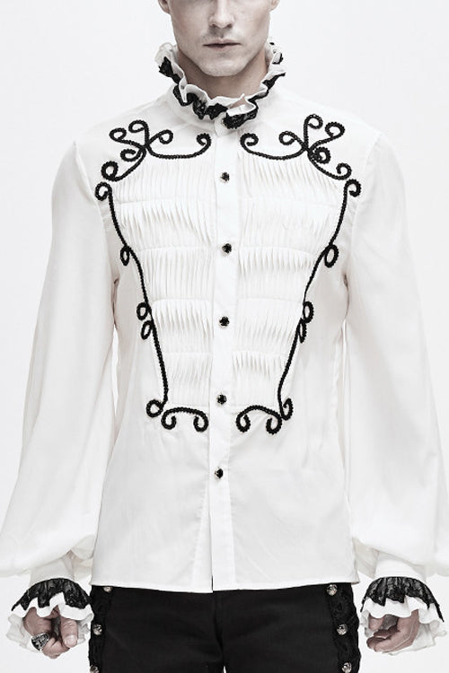 White Chiffon Hand Embroidered Mens Gothic Blouse