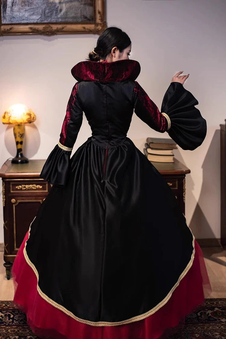 Wine Red Print Medieval Court Gothic Victorian Lolita Dress