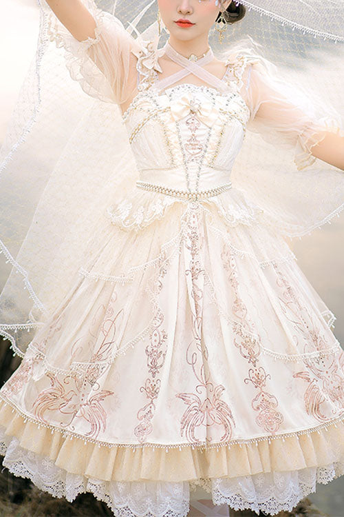 Apricot Gorgeous Hanayome Bowknot Lace Elegant Ruffled Sweet Lolita JSK Dress