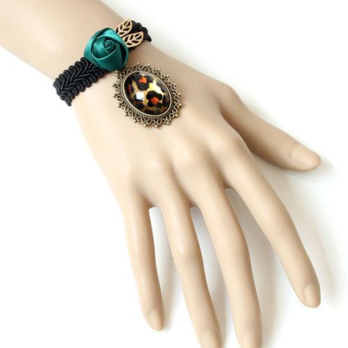 Retro Mode Leopard Print Dunkelgrün Rose Schwarz Weibliche Lolita Geflochtenes Armband