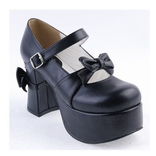 Black Round Toe Strap Bow Platform Classic Lolita Shoes