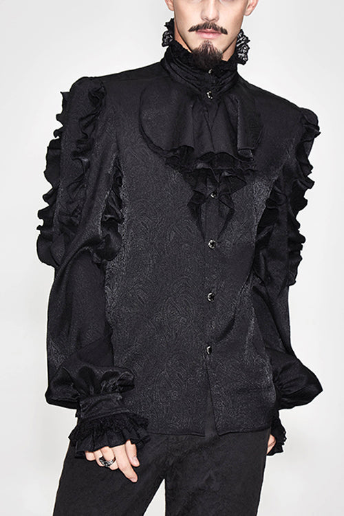Black Vampire Ruffled Sleeves Mens Gothic Blouse