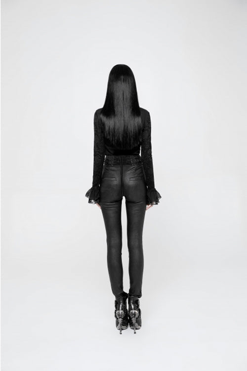 Black High Waist Flower Weaves The Ribbon Decoration Lace Up Gothic Jacquard Women's Pants