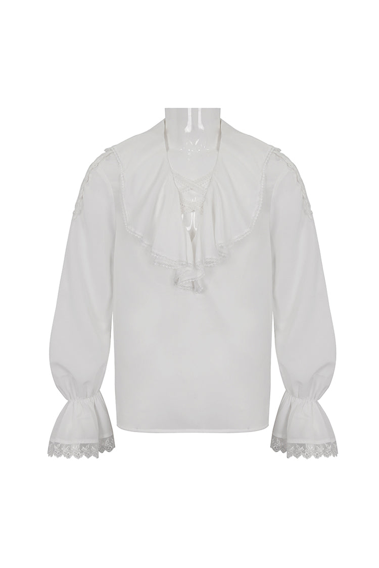 White Ruffled Collar Puff Sleeved Men's Gothic Shirt