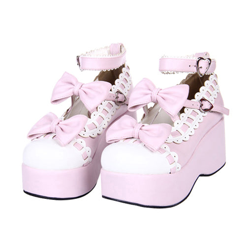Pink Lace Bowknot Sweet Lolita Platform Shoes