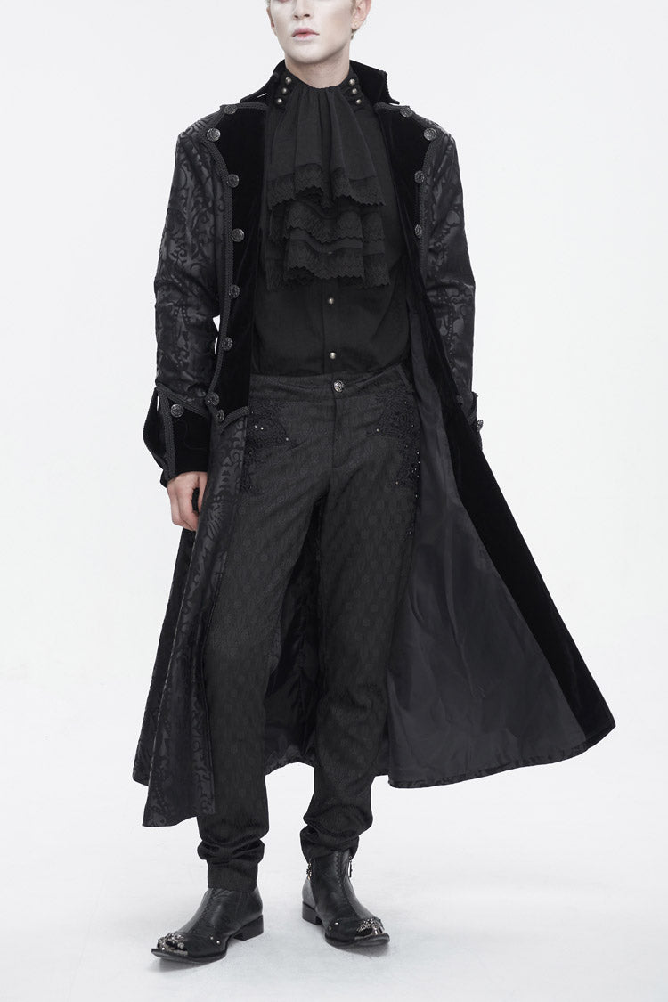 Black Stand Collar Totem Printed Long Men's Gothic Coat