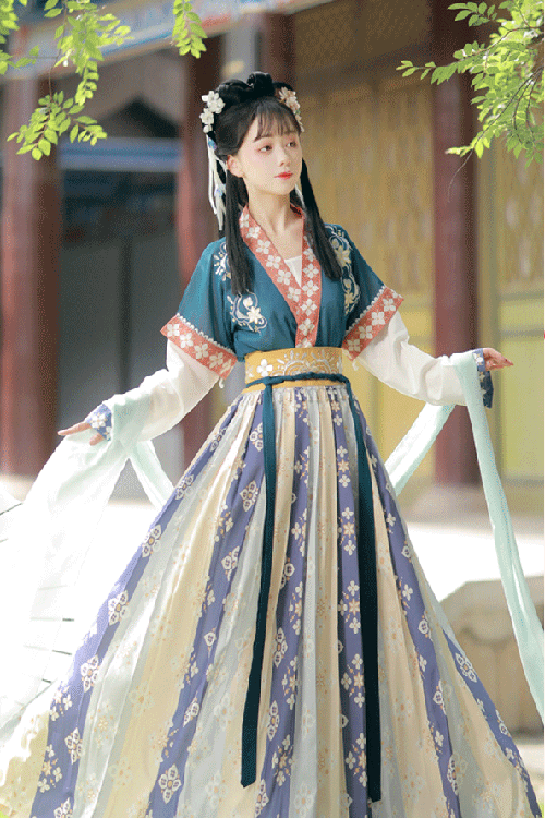 Ancient Tang Dynasty Embroidery Printing Sweet Hanfu Dress
