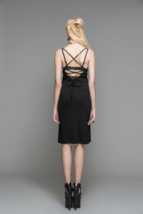 Black Strappy Sexy Mid Length Suspenders Womens Gothic Dress
