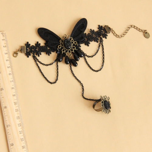 Black Lace Retro Female Gothic Lolita Bracelet Ring