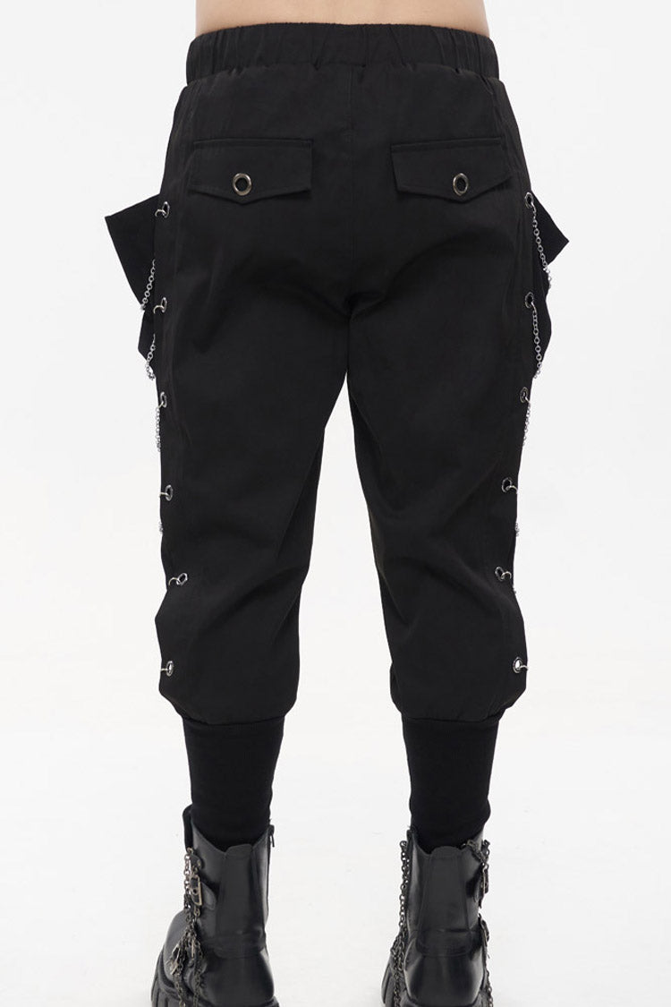 Black Punk Big Pocket Symmetrical Metal Chain Harem Men's Pants