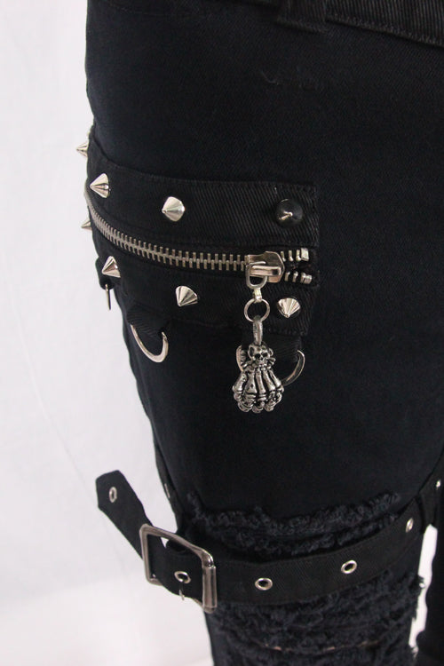 Black Adjusted Loops Punk Rock Holes Ripped Mens Pants Collocation Skirt