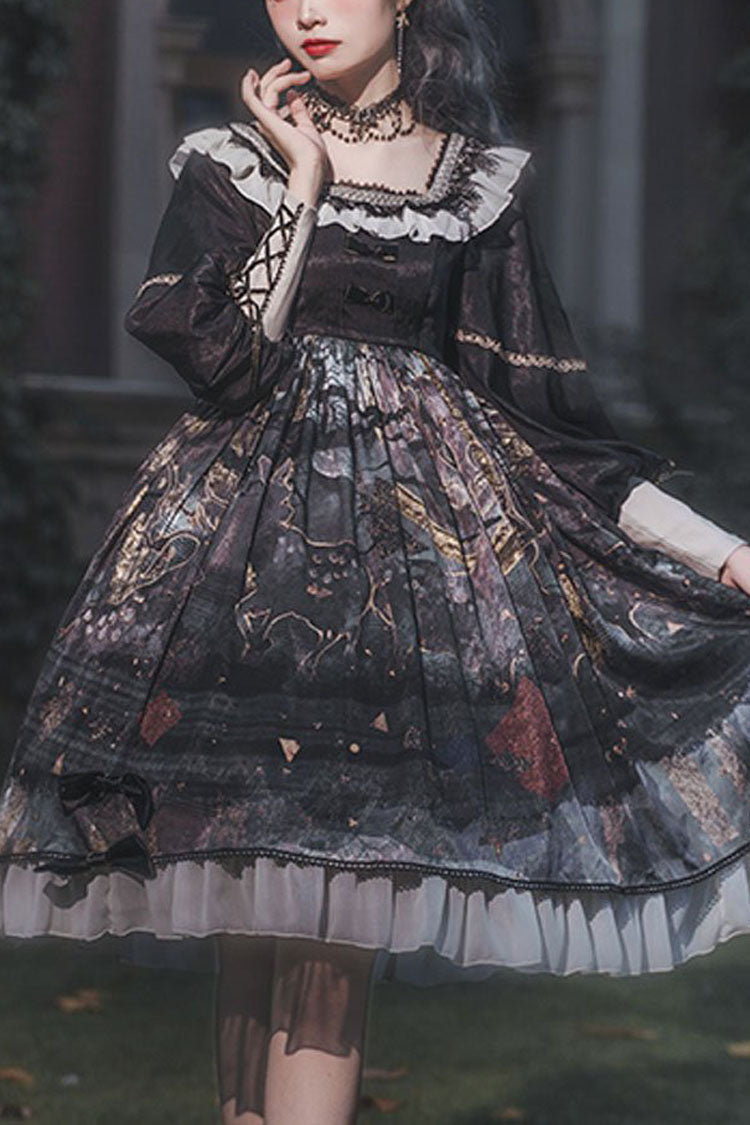 Black Long Sleeves Mist Print Classic Lolita OP Dress