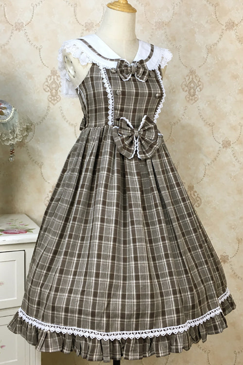 Plaid Print With Fake Collar High Waisted Sweet Lolita JSK Dress