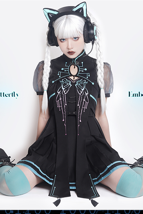 Black Sense Of Technology Butterfly Ember High Waisted Gothic Lolita JSK Dress Full Set