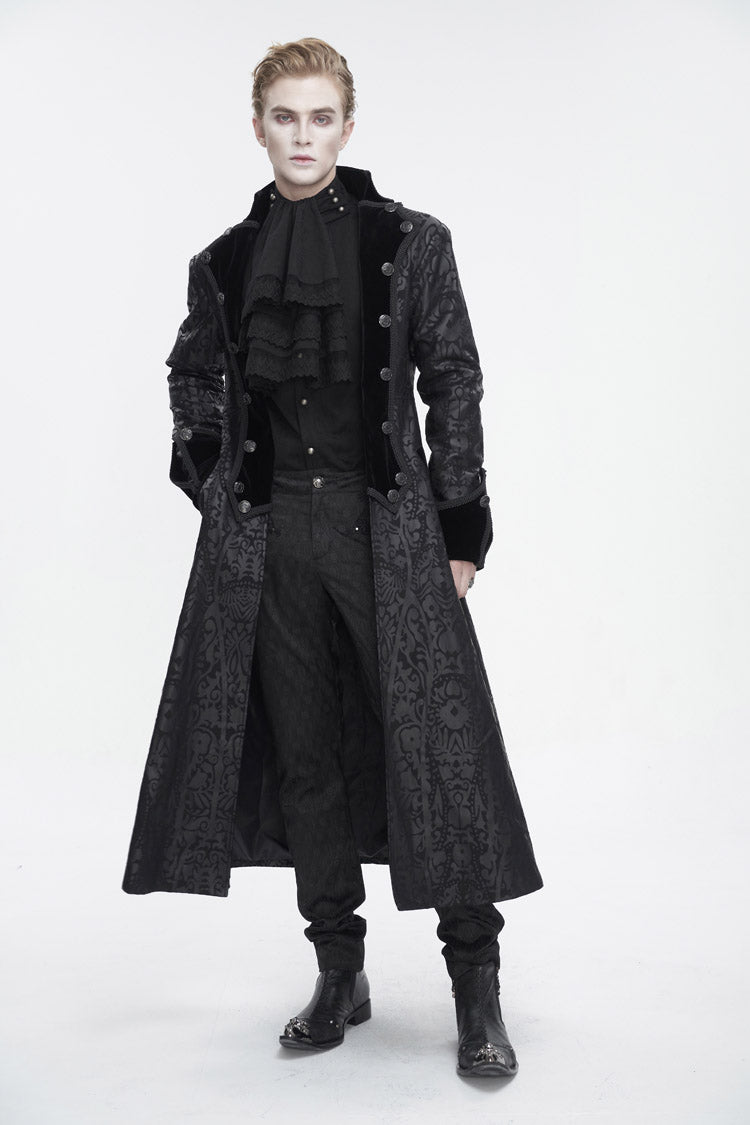 Black Puff Sleeved Ruffled Lace Splice Men's Gothic Shirt