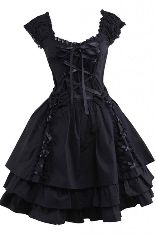 Black Lace Cotton Sleeveless Ruffled Gothic Lolita Dress
