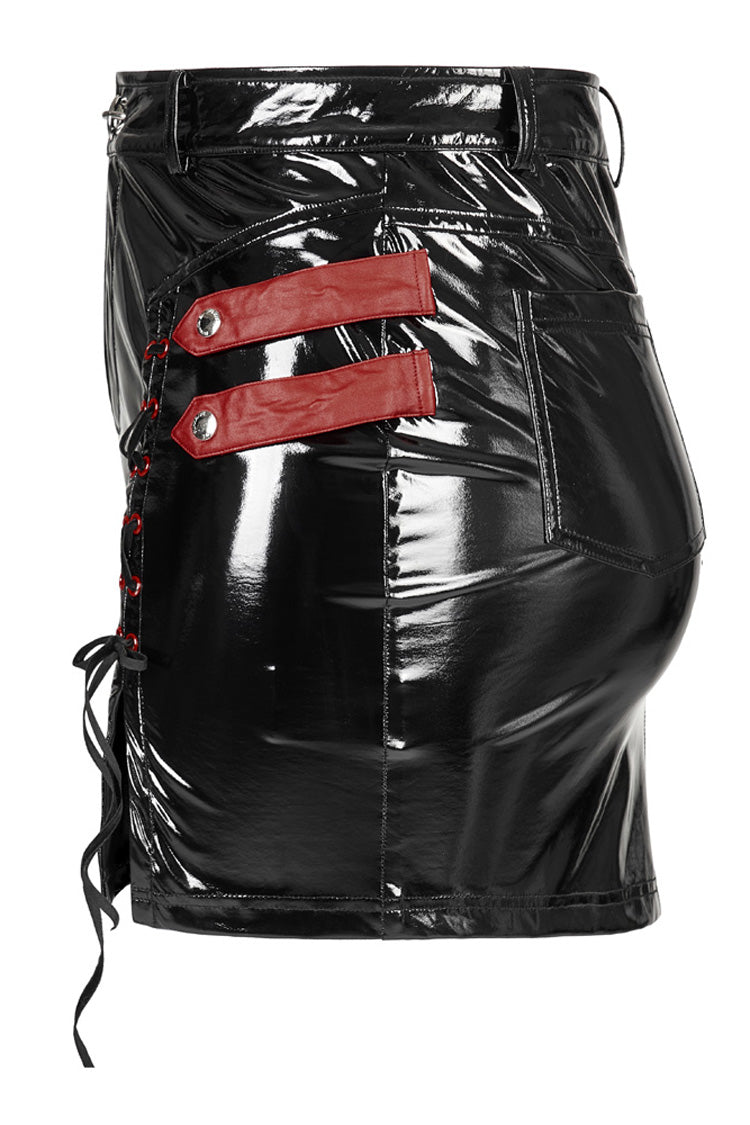 Black/Red Slim Fit Sexy Rock Stretch Bag Hip Slit Patent Leather Punk Women's Skirt