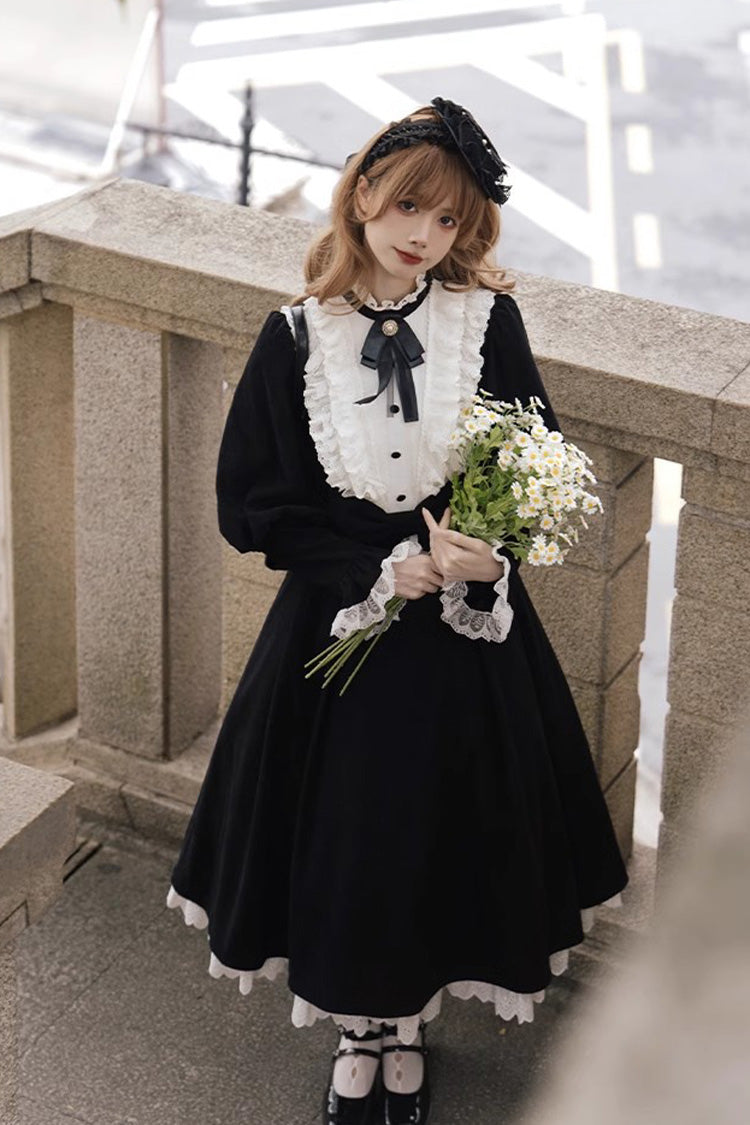 Schwarz/Weiß Silent Poetry Nun Langarm Bowknot Herbst Winter Gothic Lolita Kleid
