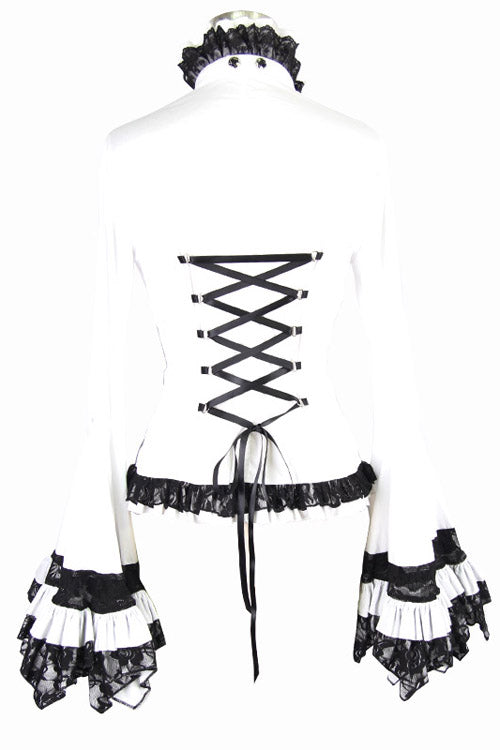 Weiße Vintage Trompetenärmel Rückenbandage Gothic Bluse für Damen