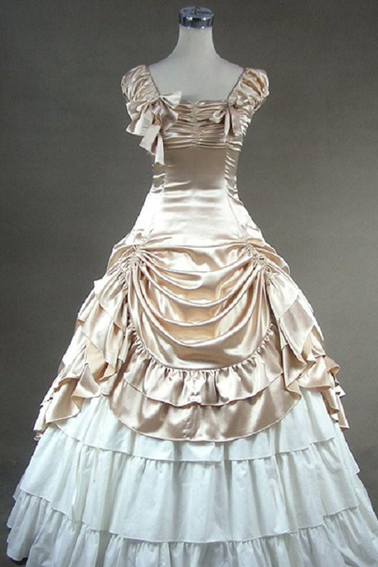 Champagne Cotton Square Collar Cap Sleeves Multi-Layer Classic Victorian Lolita Prom Dress