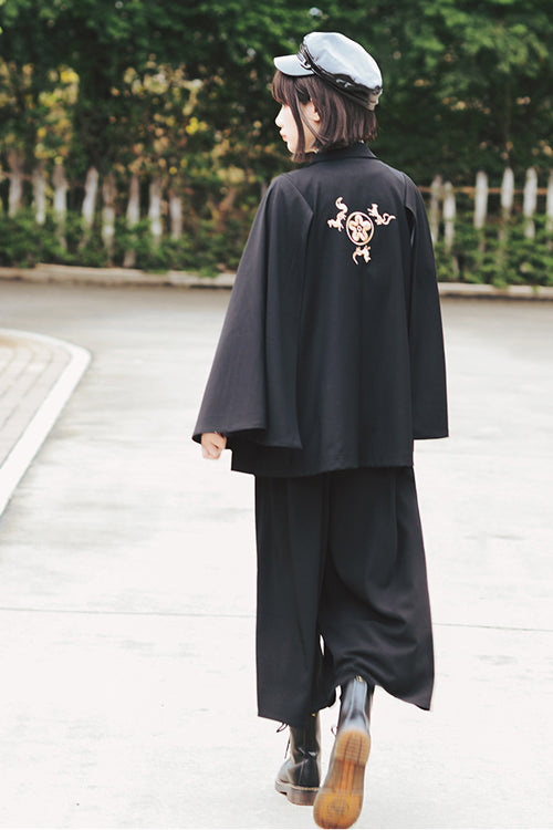 Black Mysterious Demons Embroidered Ouji Lolita Wide Leg Trousers