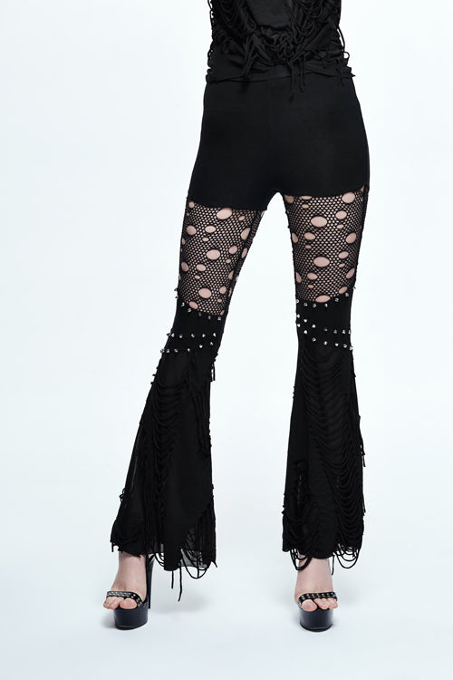 Schwarze Punk Sexy Broken Holes Slim Fit Schlaghose für Damen
