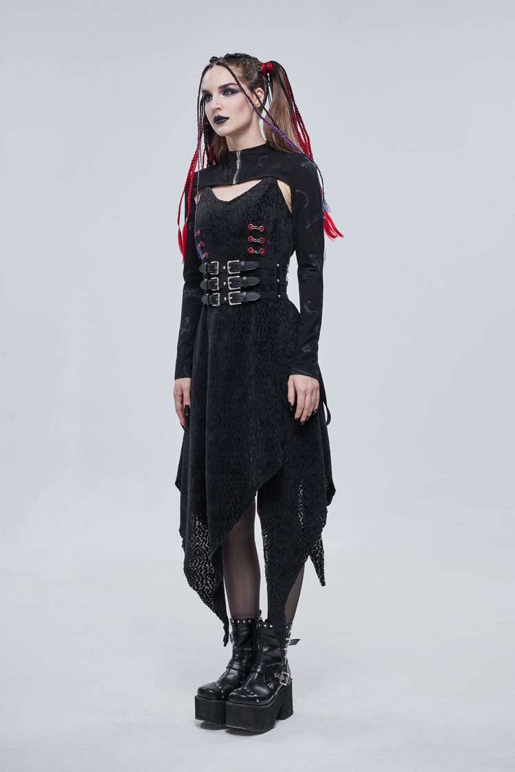 Black Bone Printed Strappy Zipper Women's Gothic Cape